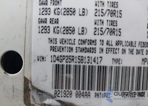 2005 Dodge Caravan Se z USA, uszkodzony, nr VIN 1D4GP25R15B131417